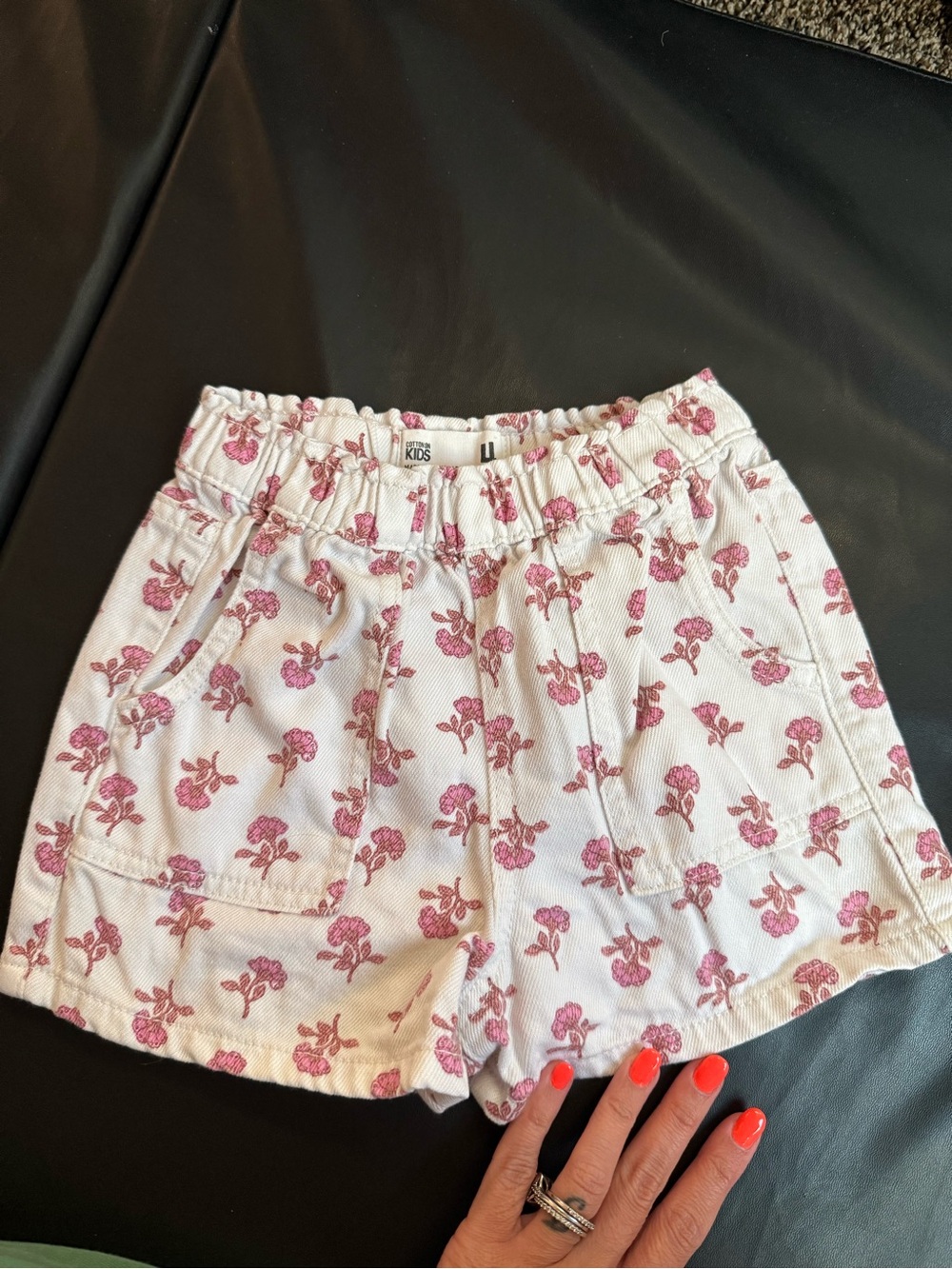 Kids White Shorts with Pink Floral Print - Elastic Waist
